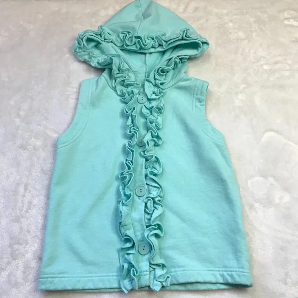 Kelly's Kids Julia Vest Girls 6-7 Knit‎ Ruffle Button Closure Sleeveless Hooded
